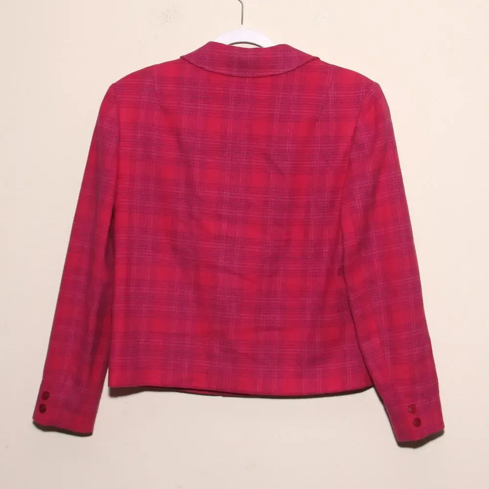Vintage Miss Pendleton Wool Pink Plaid Blazer Jacket Size M (No size tag) 80s